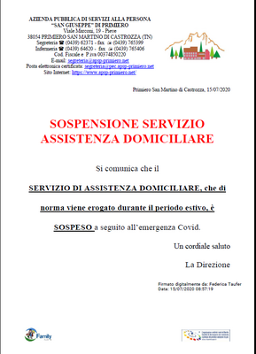 Sospenzione servizio assistenza domiciliare