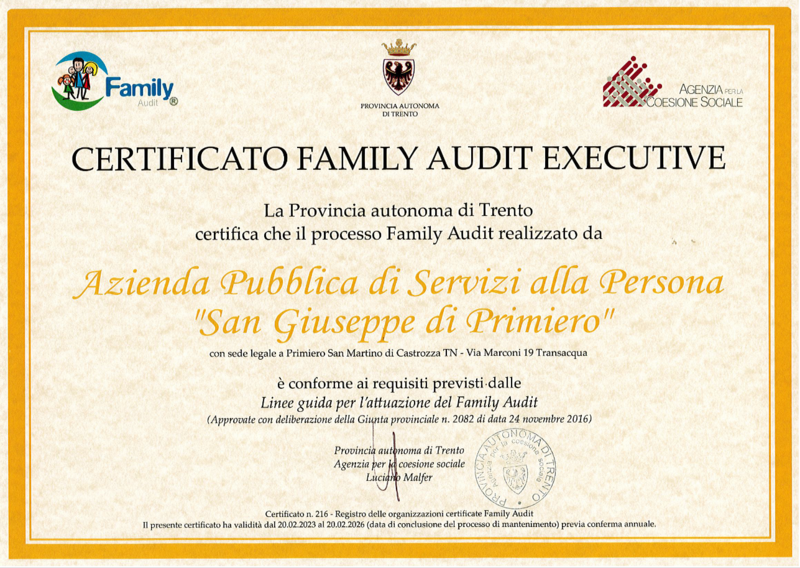 <figcaption>Certificato Family Audit</figcaption>